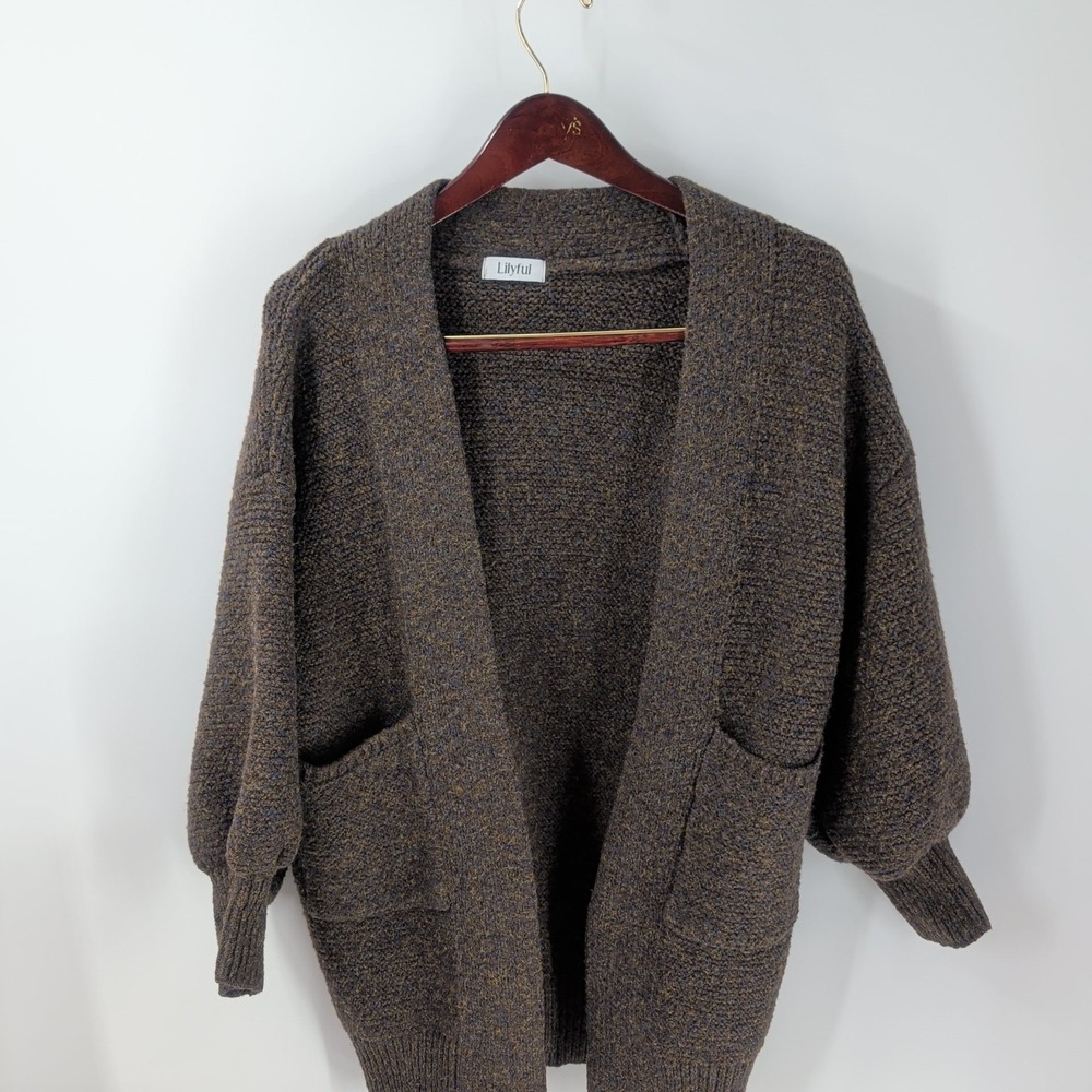 Lilyful Outdoor Open Front Classic Modern Cardigan‎ Sweater Brown Size Medium